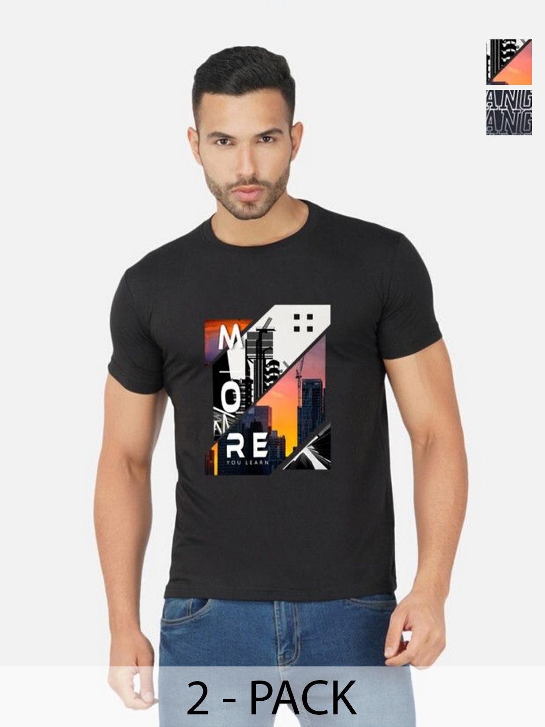 

GLOBAL NOMAD Men 2 Printed Bio Finish T-shirt, Black