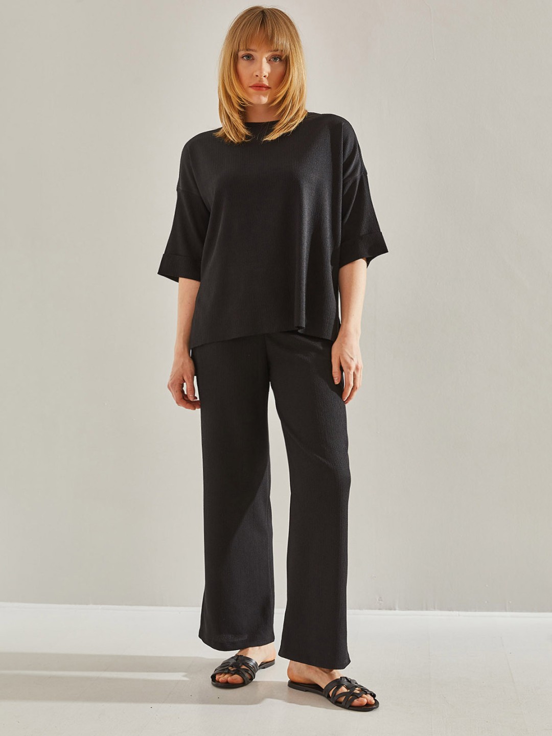 

BIANCO LUCCI Pure Cotton Top & Trousers Co-Ords, Black