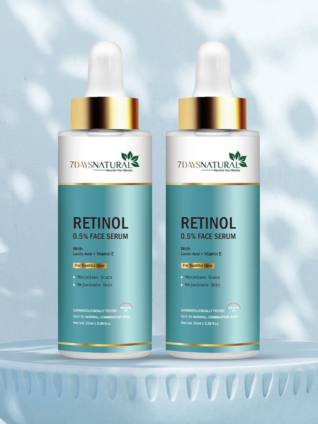 

7DAYSNatural Nourish Your Beauty Set Of 2 Vitamin E Retinol 0.5% Serum 30 ml Each, Turquoise blue