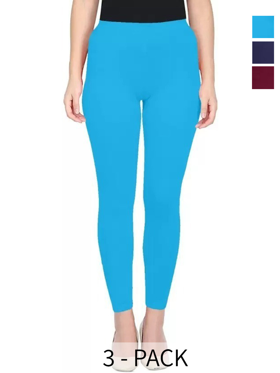 

URBAN KANYA Pack Of 3 Cotton Ankle-Length Leggings, Blue