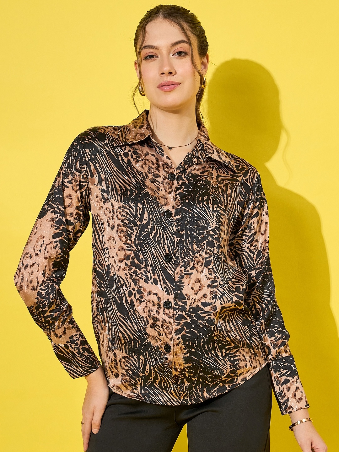 

DIMPY GARMENTS Women Standard Animal Opaque Printed Casual Shirt, Bronze