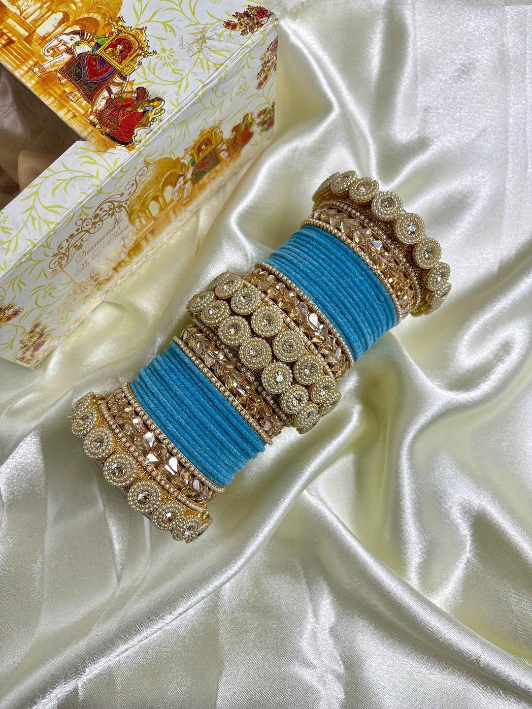 

Wedding Chuda by Hitesh Bangles Set Of 38 Stone Studded Bangles, Blue