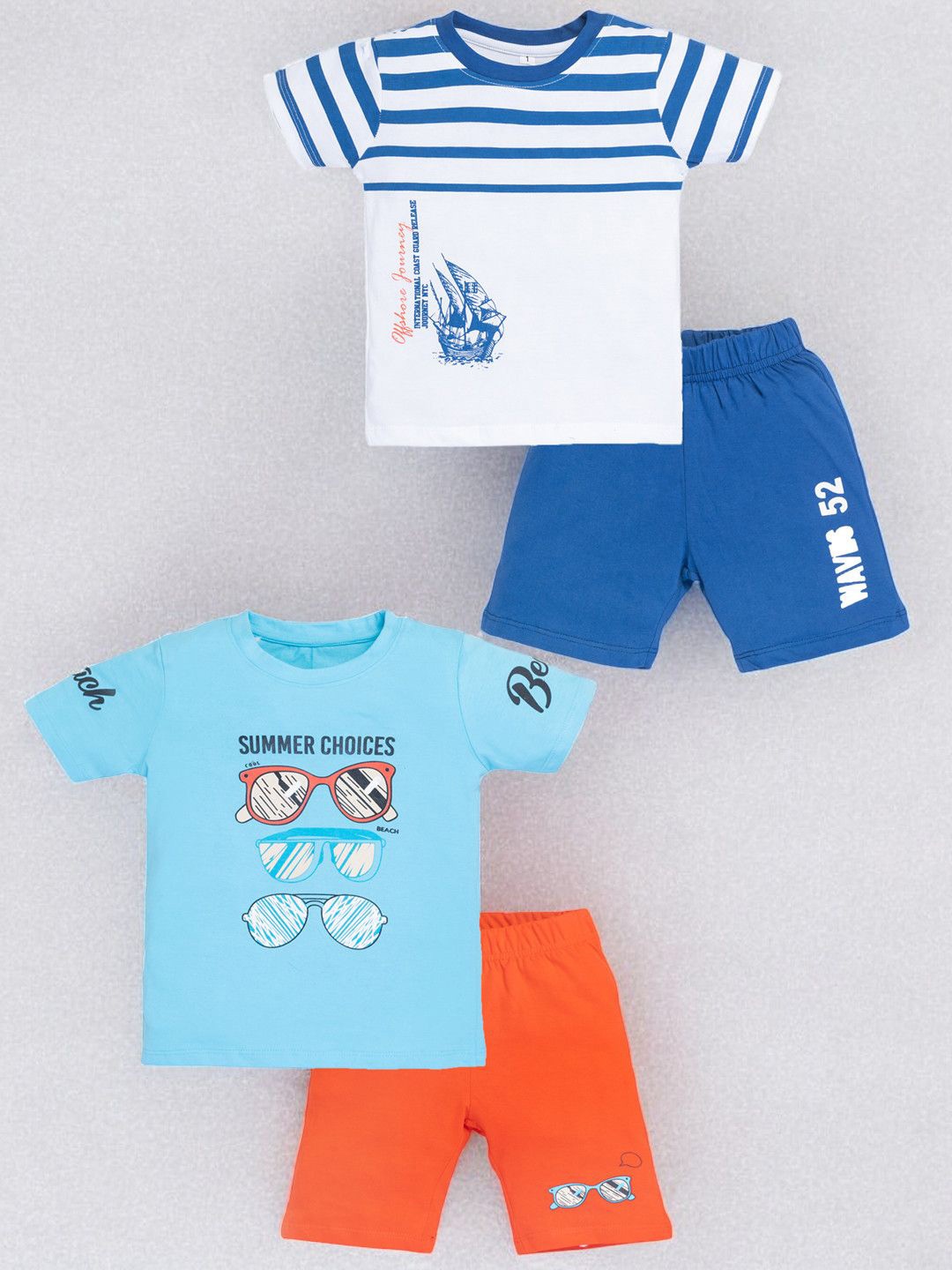 

YK Boys Pack Of 2 Abstract Printed Pure Cotton T-shirt With Shorts, Blue