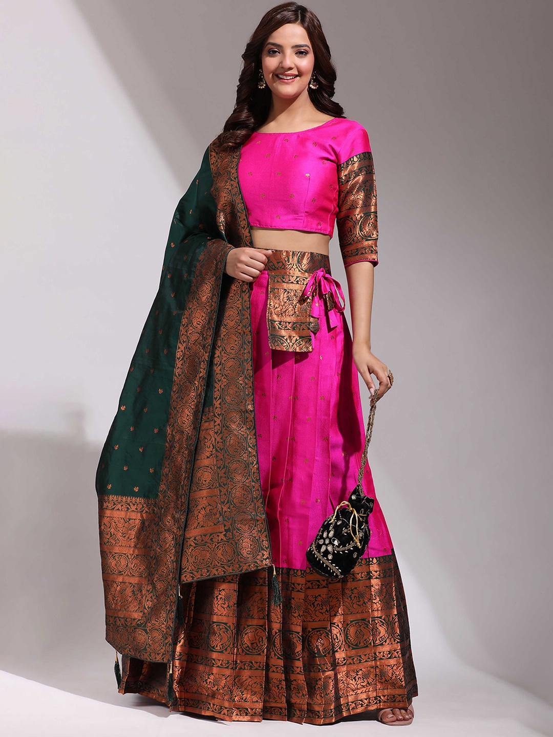 

Payu Semi-Stitched Lehenga & Unstitched Blouse With Dupatta, Pink