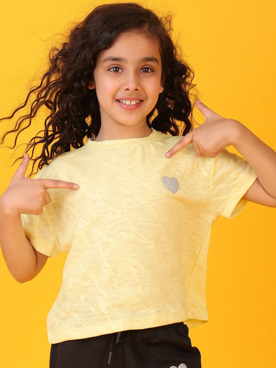 

Anthrilo Girls Printed Extended Sleeves T-shirt, Yellow