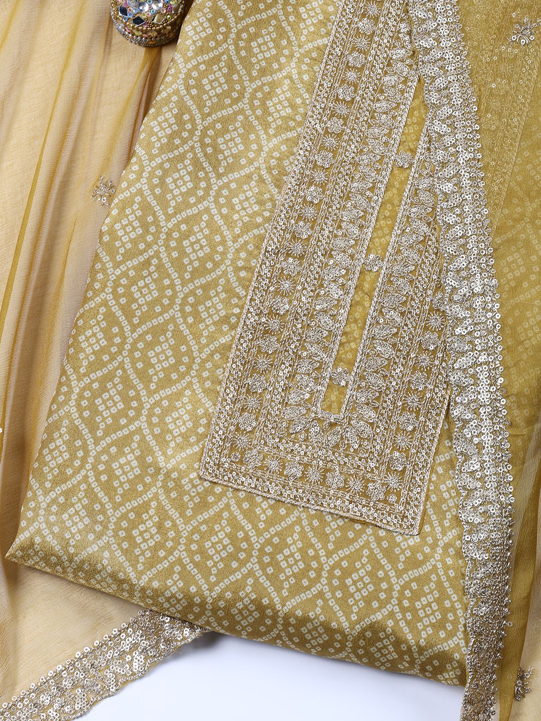 

Meena Bazaar Printed Unstitched Dress Material, Mustard