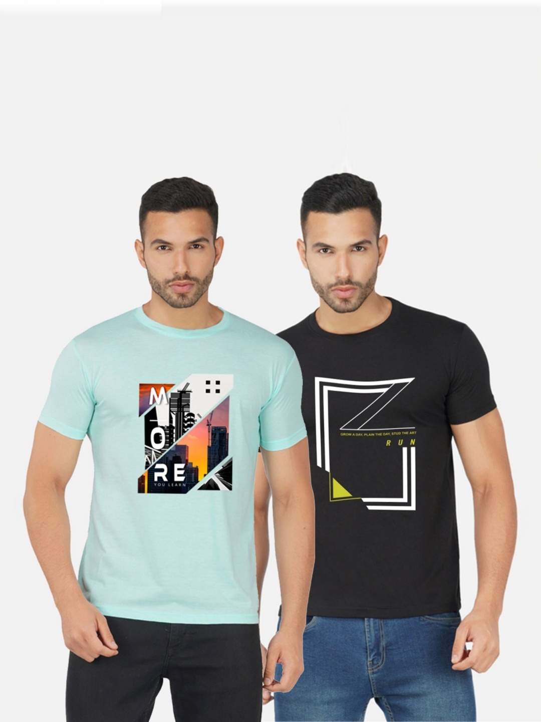

GLOBAL NOMAD Men 2 Printed Bio Finish Applique T-shirt, Turquoise blue