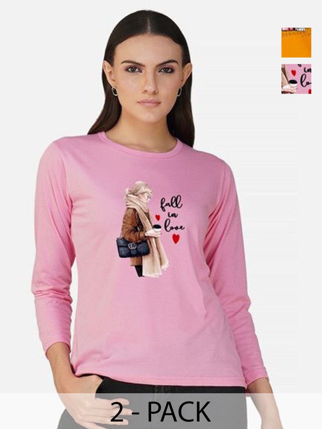 

Metronaut Women 2 Printed Bio Finish Applique T-shirt, Mustard
