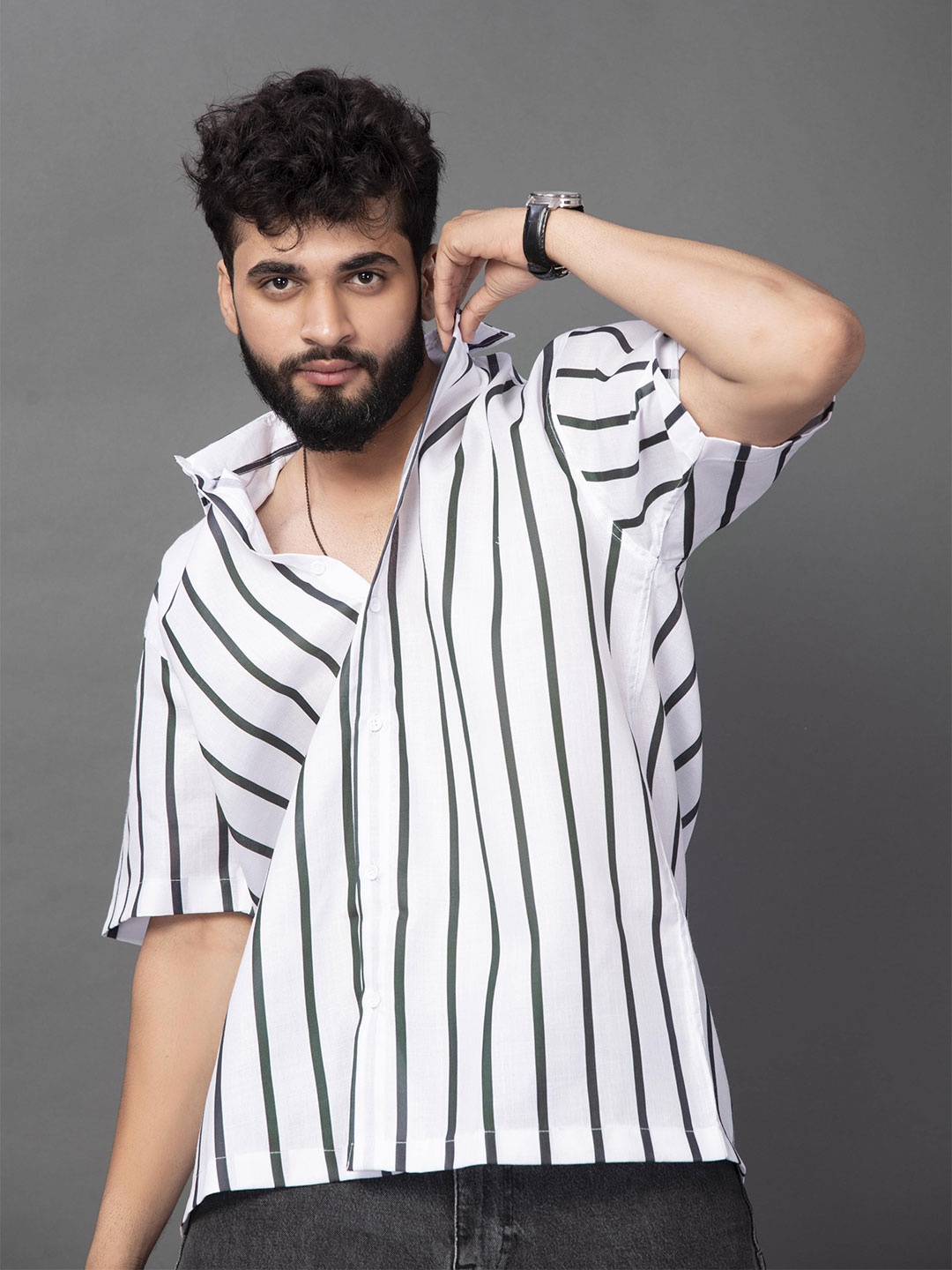

BROWN BROTHERS Unisex Relaxed Opaque Printed Casual Shirt, White