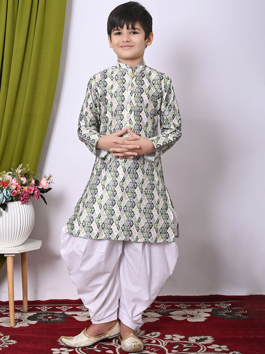 

NFC CREATION Boys Embroidered Regular Sequinned Dupion Silk Kurta with Patiala, White
