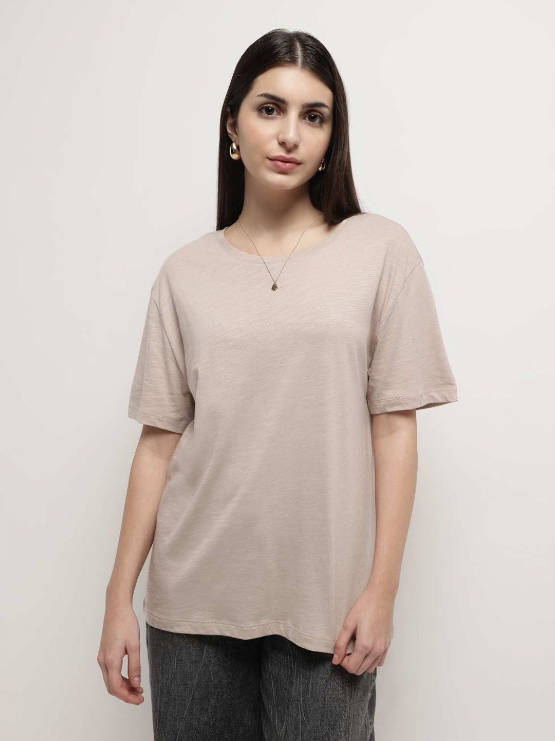 

Marks & Spencer Women Henley Neck Raw Edge T-shirt, Beige