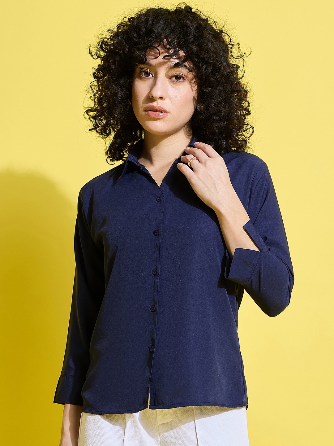 

DIMPY GARMENTS Women Standard Opaque Formal Shirt, Navy blue