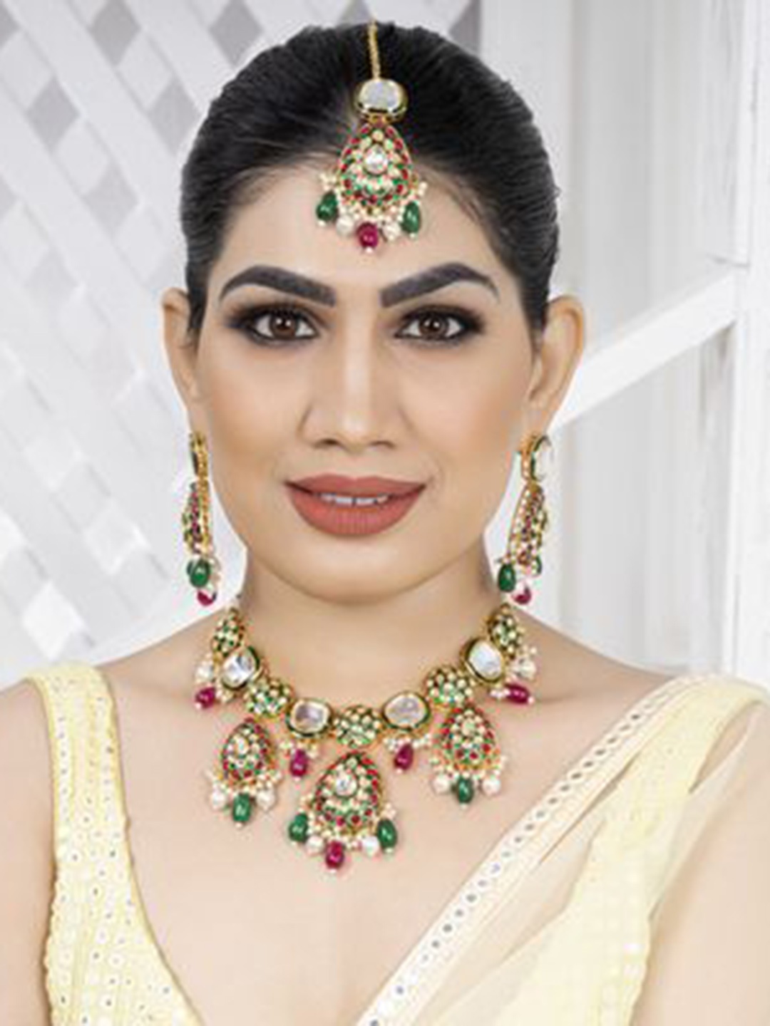 

YANSHIKA Gold-Plated Kundan Studded Jewellery Set, Magenta