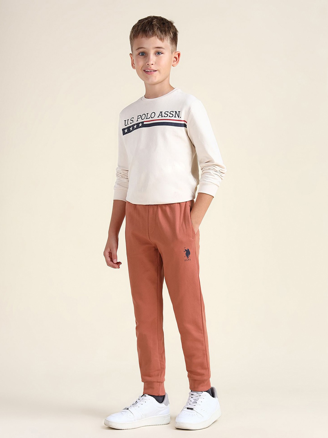 

U.S. Polo Assn. Kids Boys Brand Logo Printed Pure Cotton Joggers, Orange