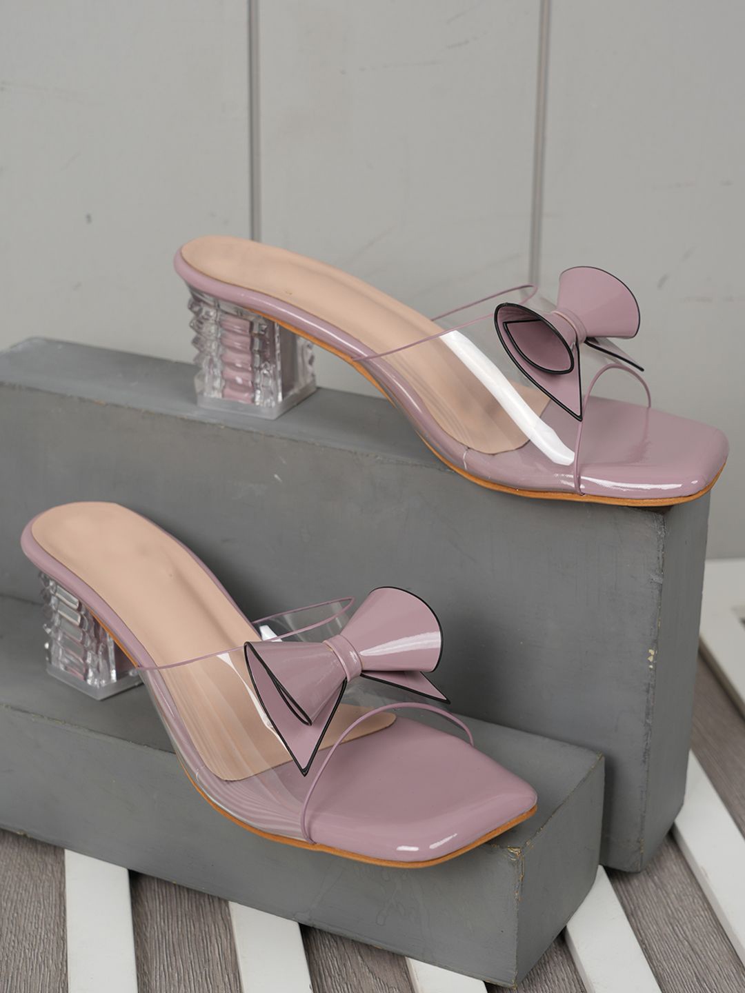 

Style Shoes Embellished Block Sandals with Bows, Purple