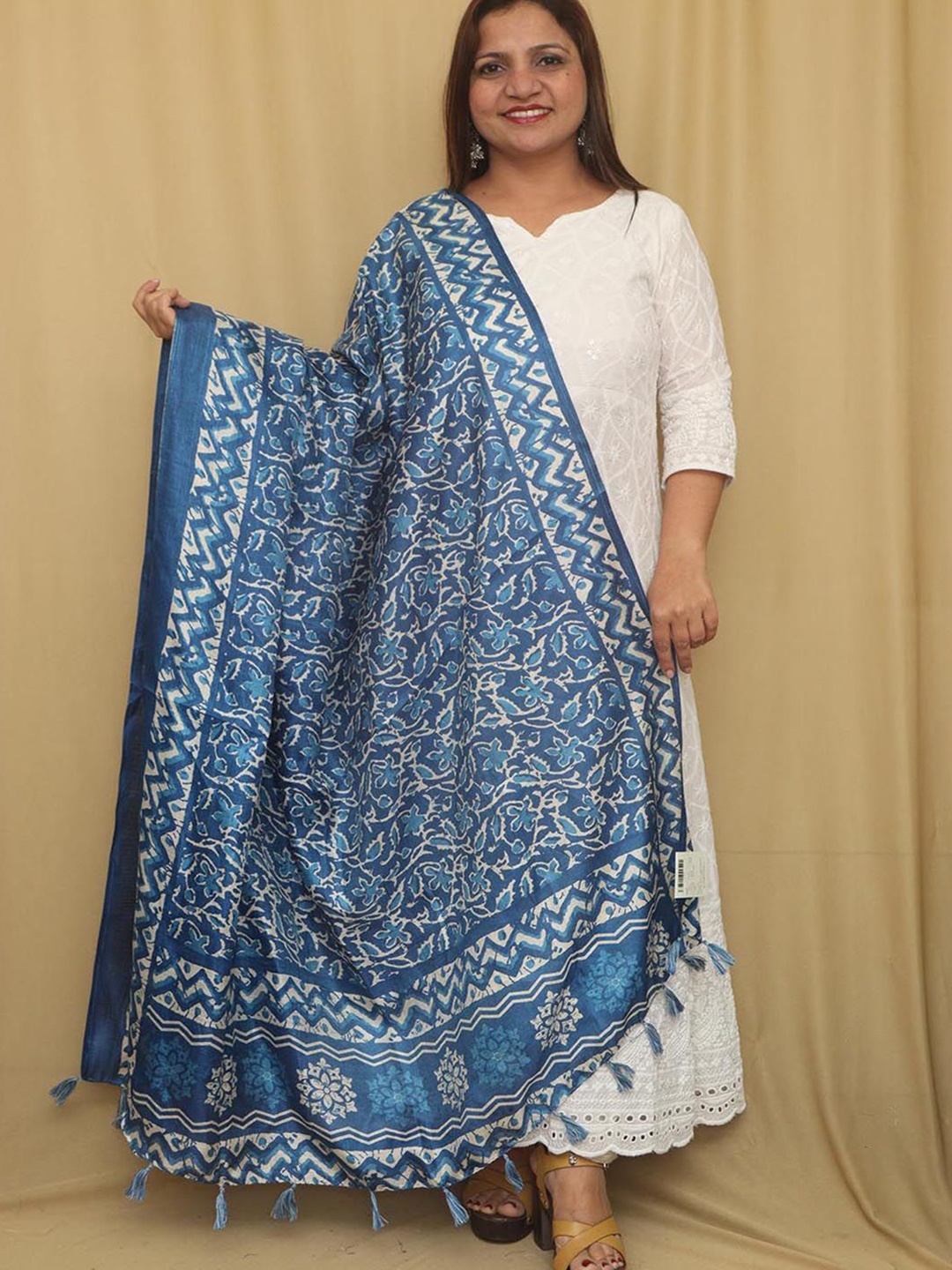 

Luxurionworld Printed Art Silk Dupatta, Blue