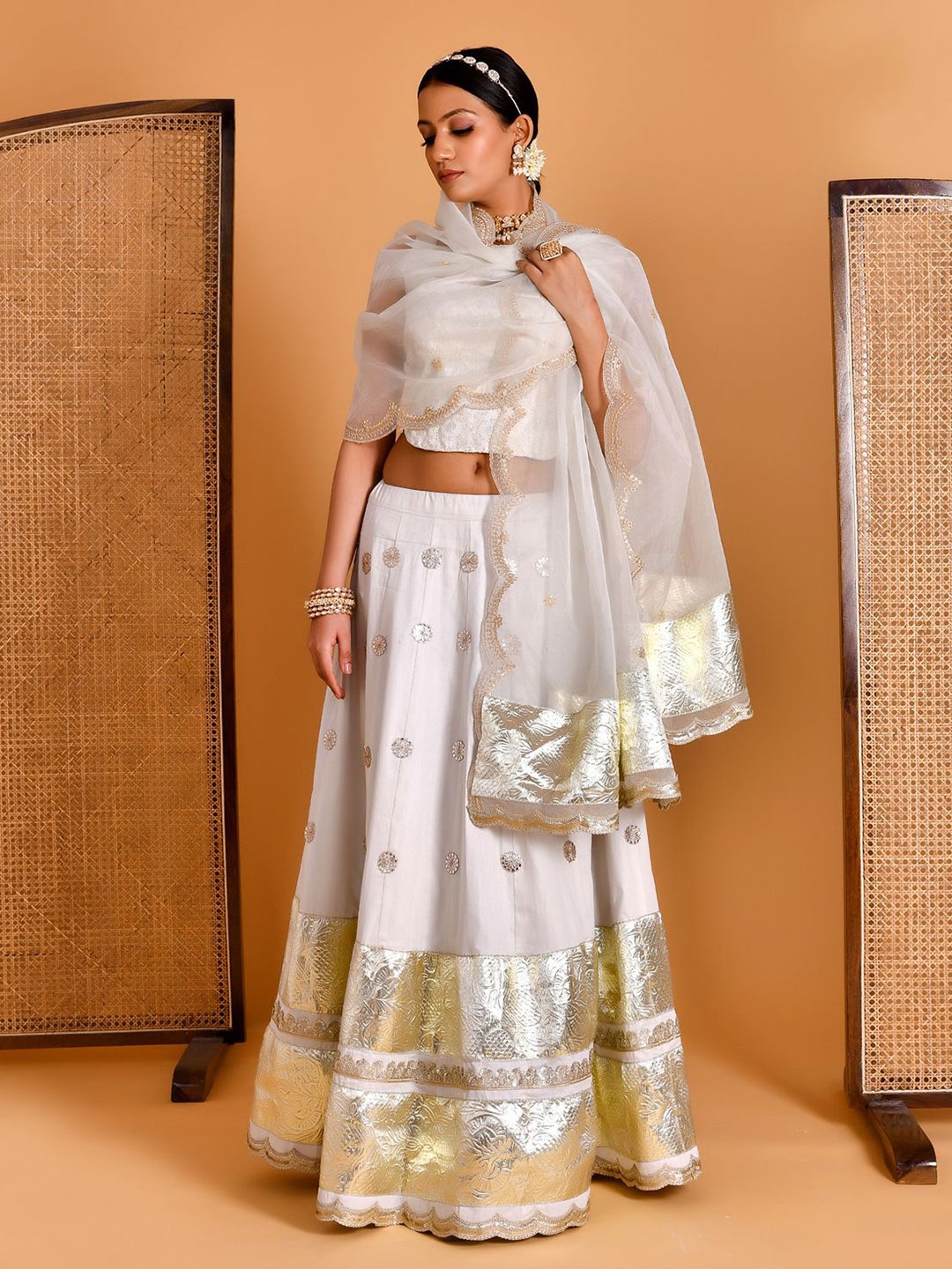 

Bannhi Printed Ready to Wear Lehenga & Blouse With Dupatta, White