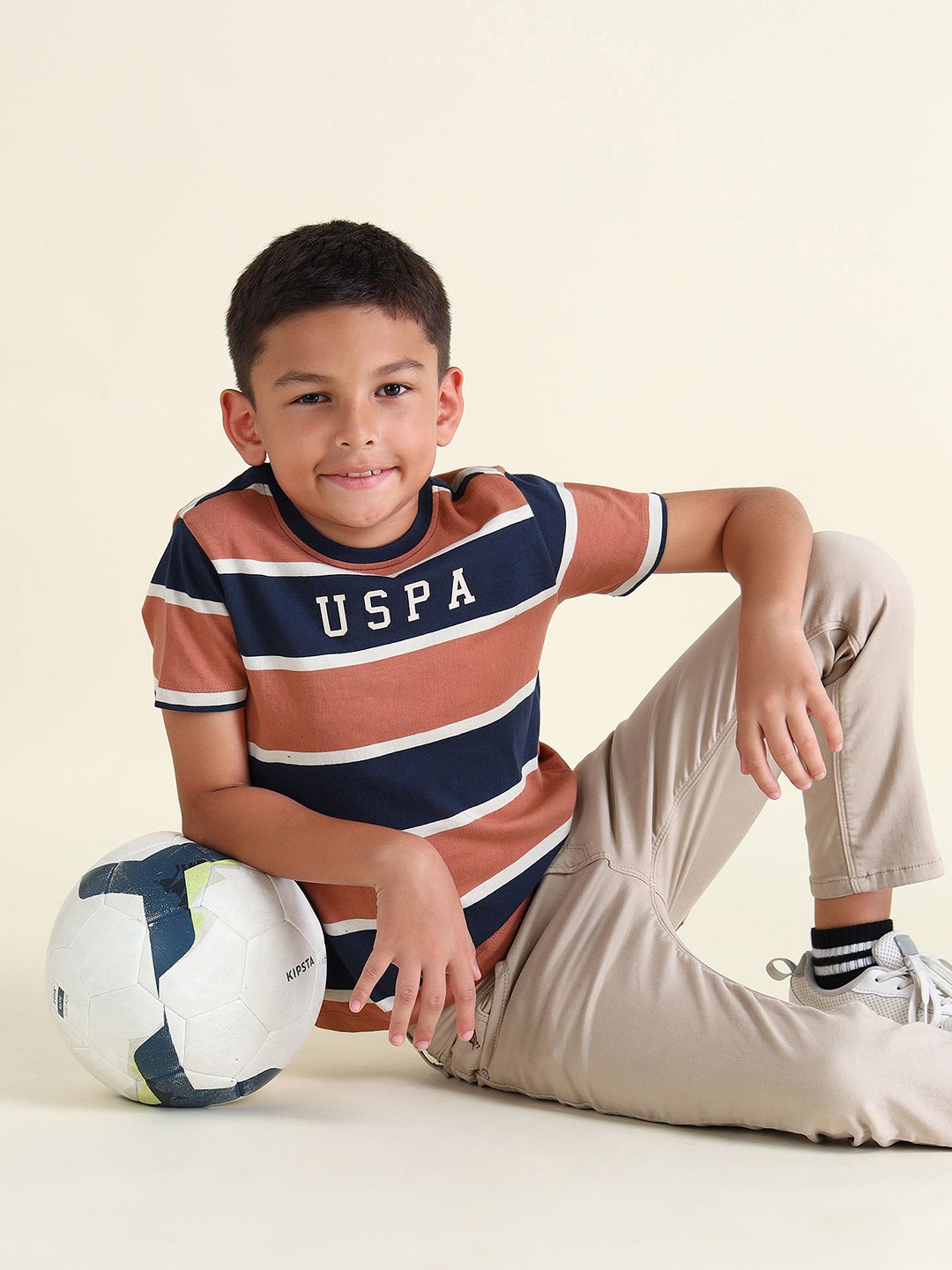 

U.S. Polo Assn. Kids Boys Striped Pure Cotton T-shirt, Rust