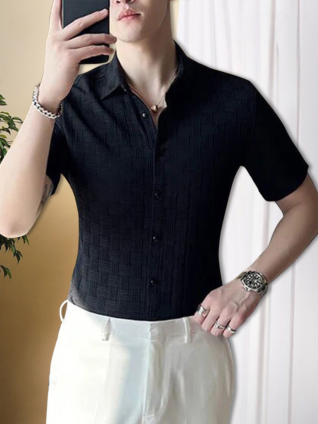 

Moda Rapido Men Original Opaque Casual Shirt, Black