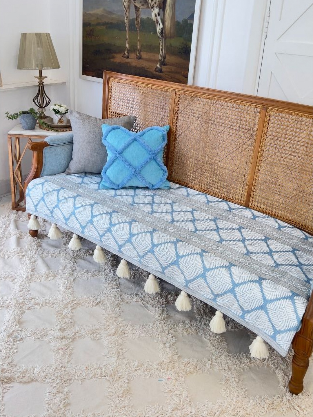 

THROWPILLOW Blue & Grey Printed Polyester 1 Piece Sofa Cover