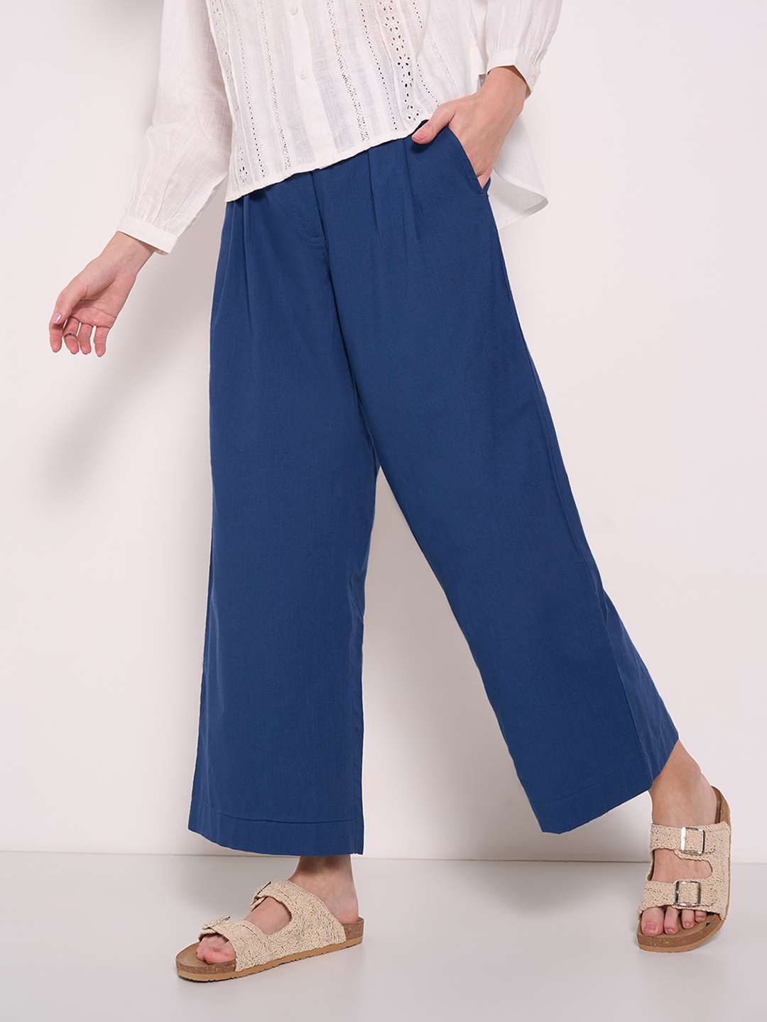 

AKKRITI BY PANTALOONS Women High-Rise Trousers, Blue