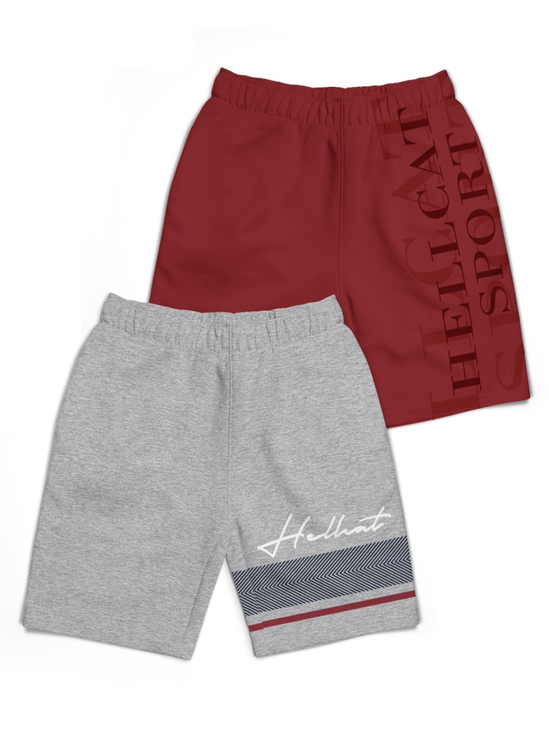 

HELLCAT Boys Typography Printed Shorts, Grey melange