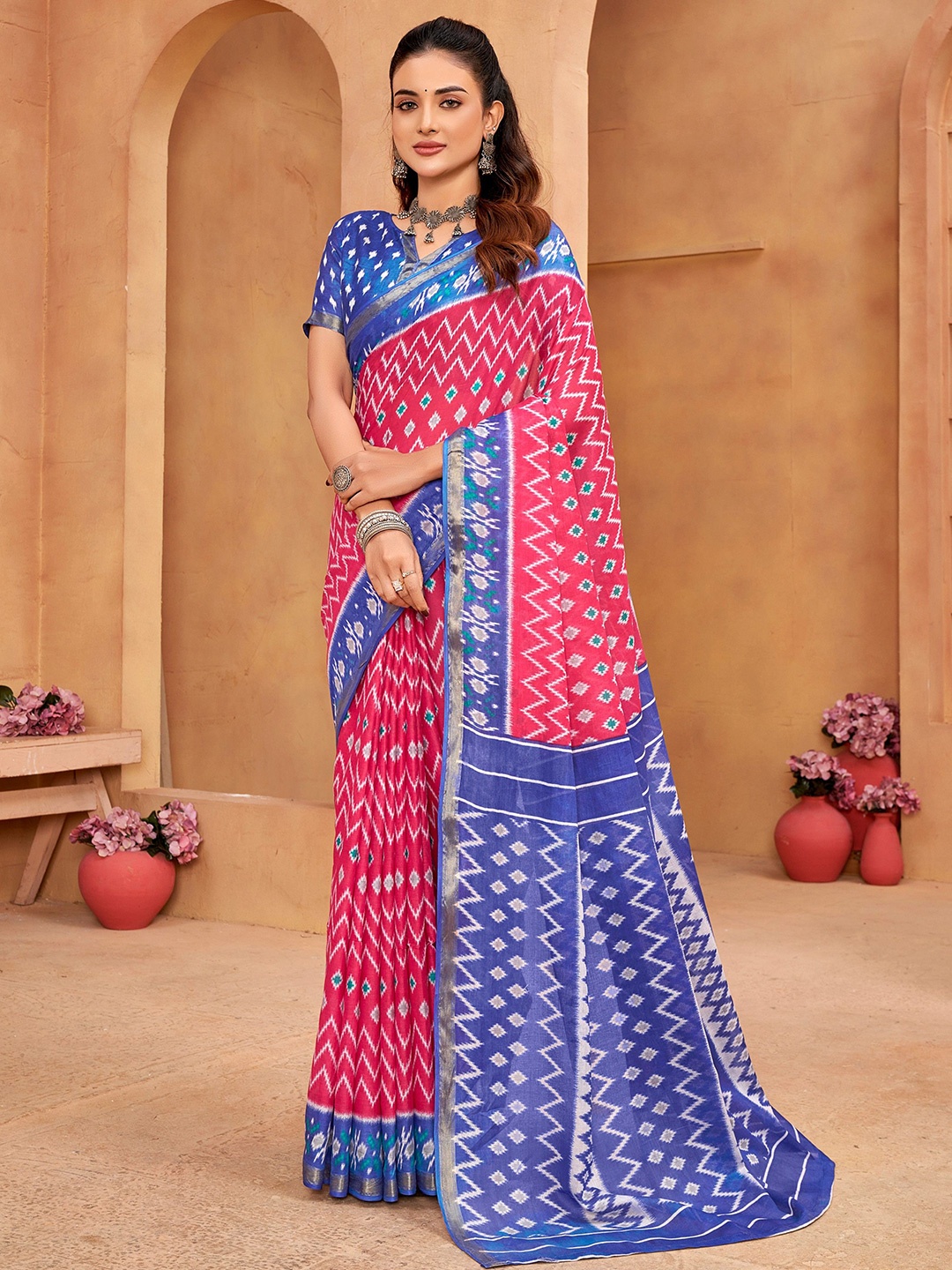 

Munir Zari Pure Cotton Ikat Saree, Navy blue