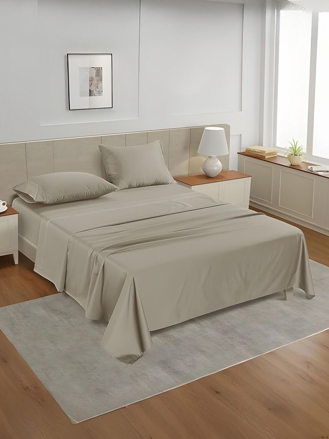 

LANE LINEN Cream-Coloured King Bedsheet with 2 Pillow Covers