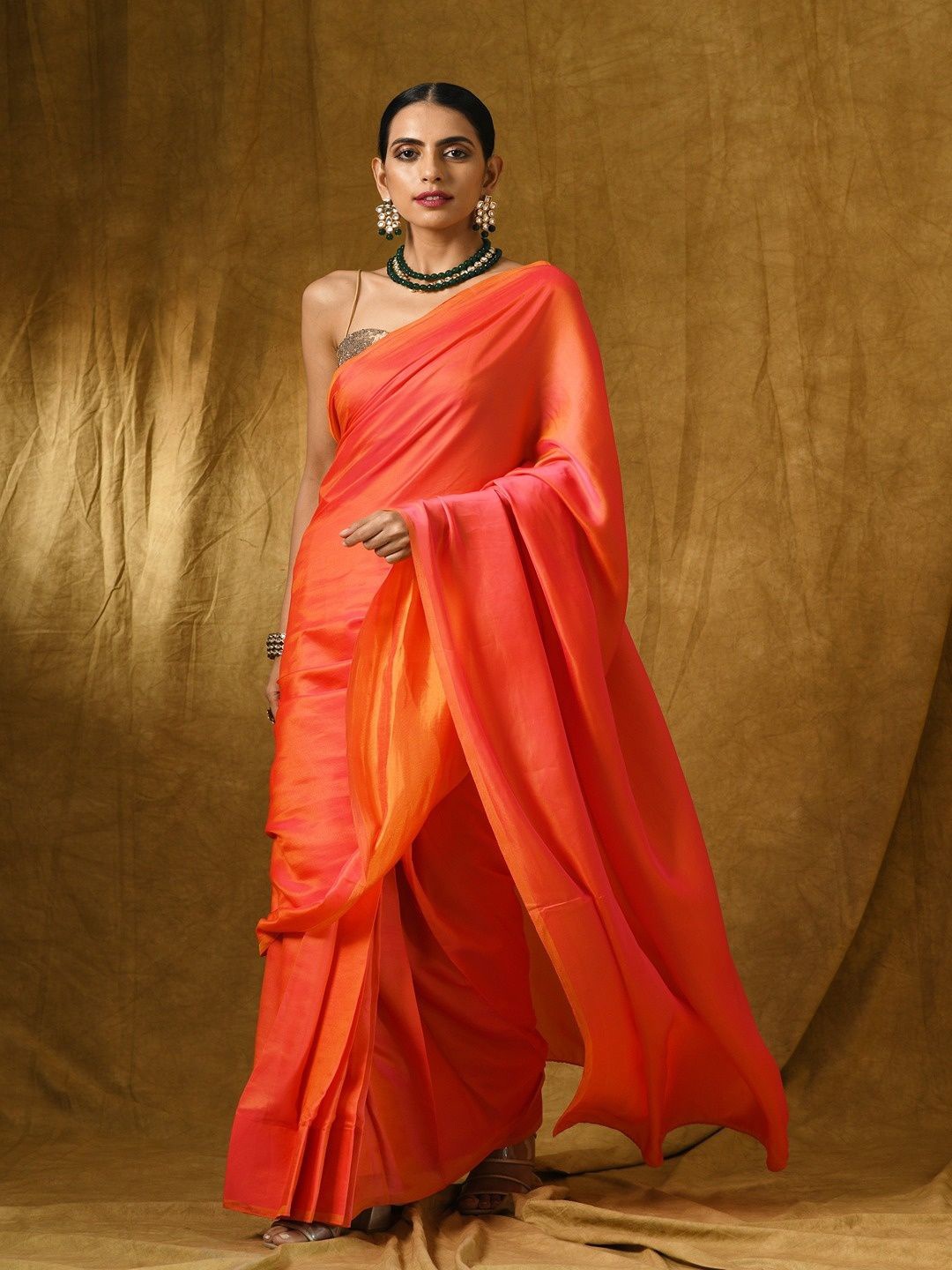 

Swtantra Women Paradise Satin Saree, Orange