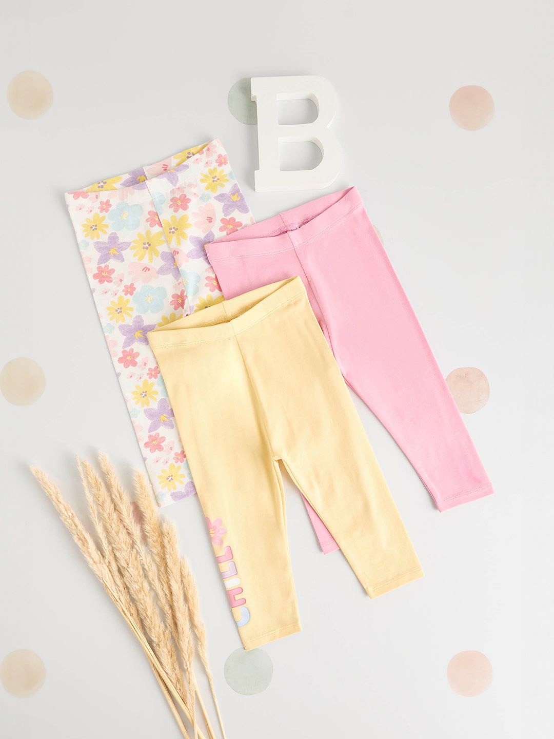 

max Infant Girls Pack Of 3 Printed Ankle Length Leggings, Pink