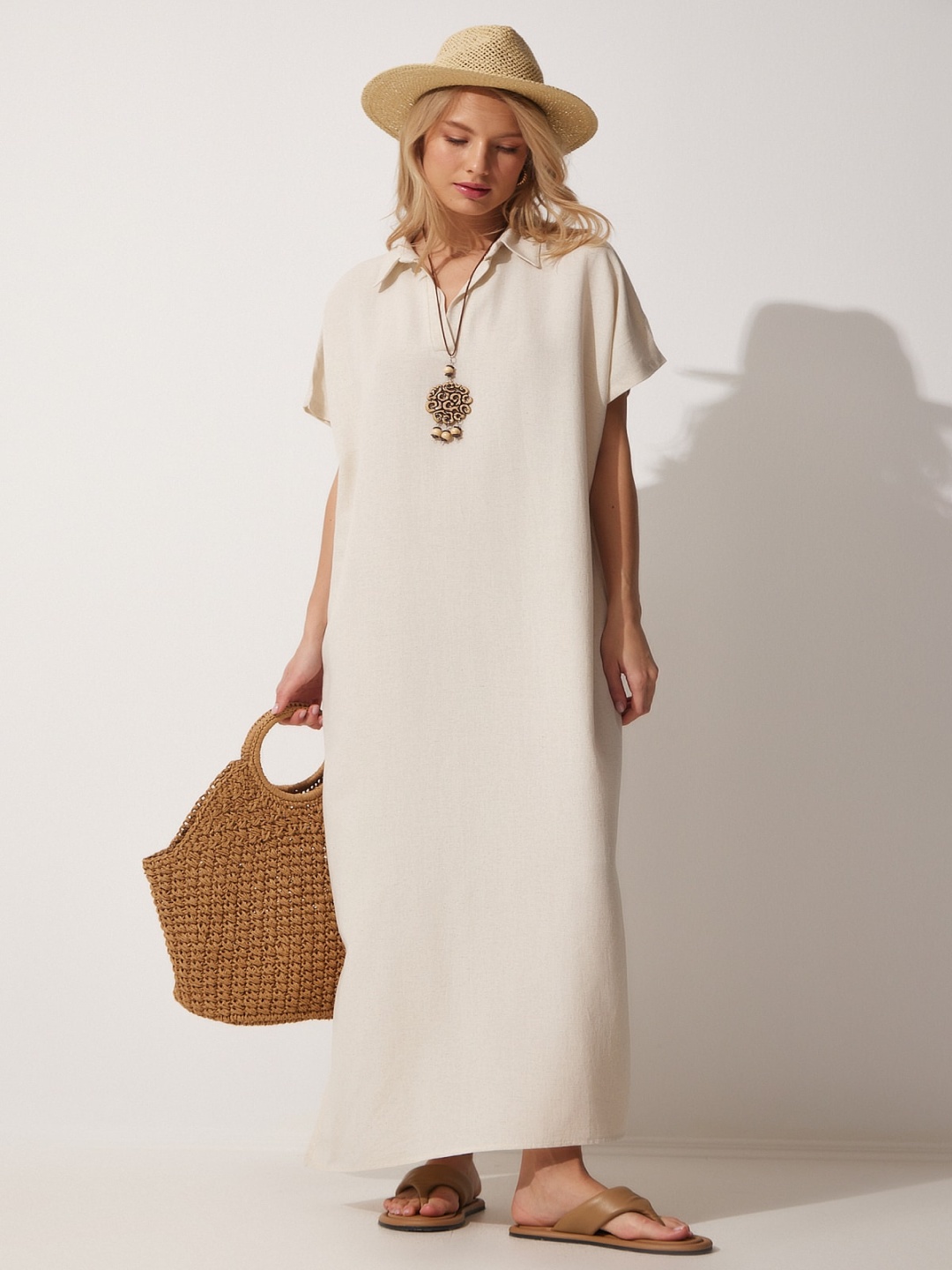 

Happiness istanbul Tie-Up Neck Maxi Dress, Na