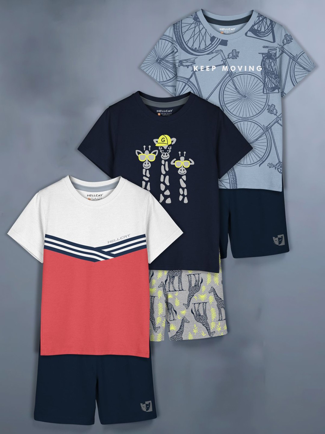 

HELLCAT Girls Printed T-shirt with Shorts, Navy blue