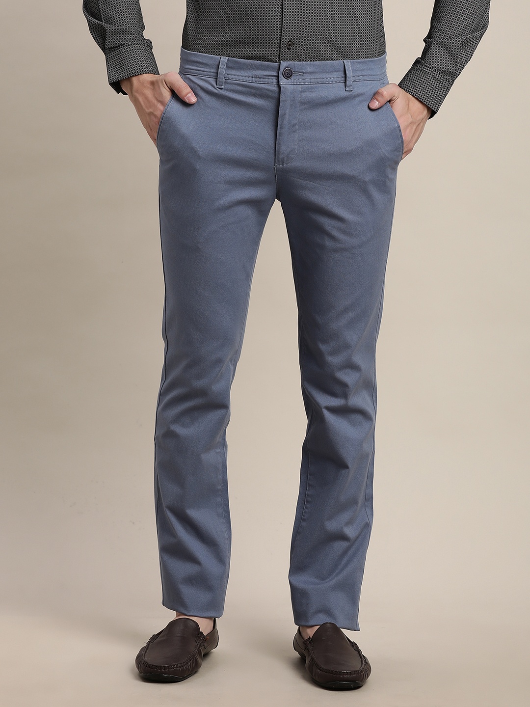 

Turtle Men Printed Relaxed Skinny Fit Chinos Trousers, Blue