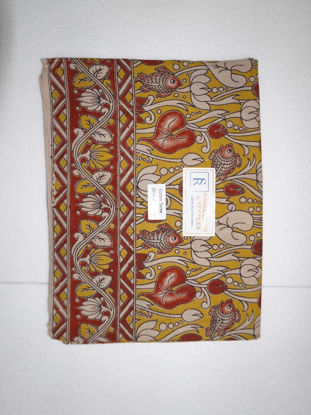 

SR HANDLOOMS AND TEXTILES Kalamkari Pure Cotton Saree, Yellow