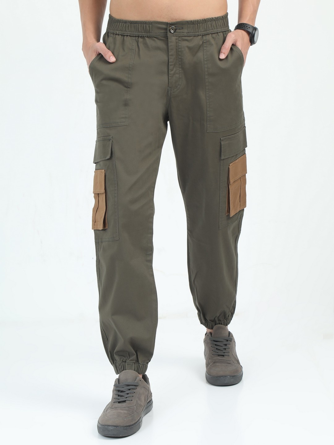 

THE BEETEL HOUSE Men Relaxed Loose Fit Joggers Trousers, Olive