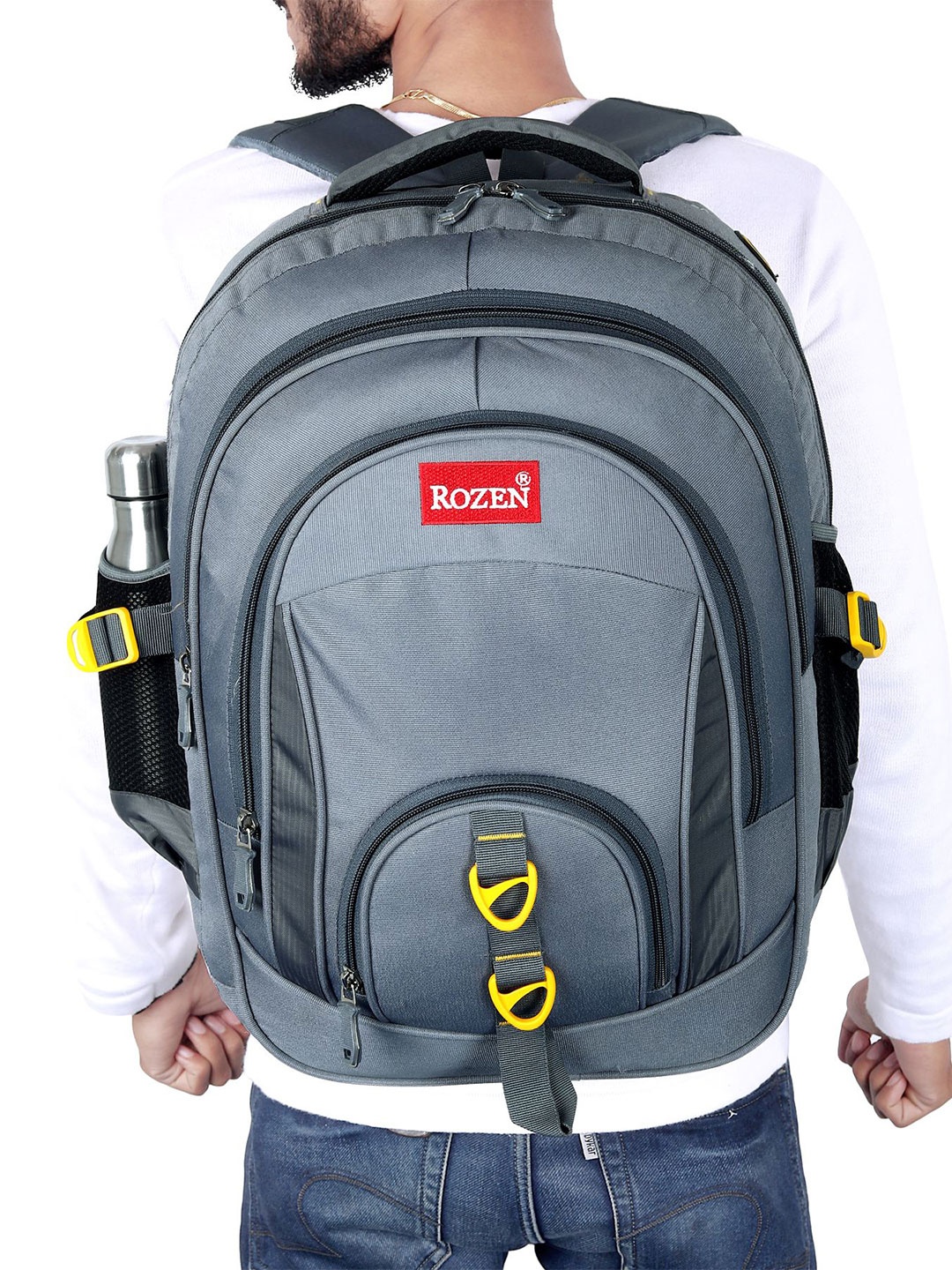 

ROZEN Men Backpack with USB Charging Port, Grey