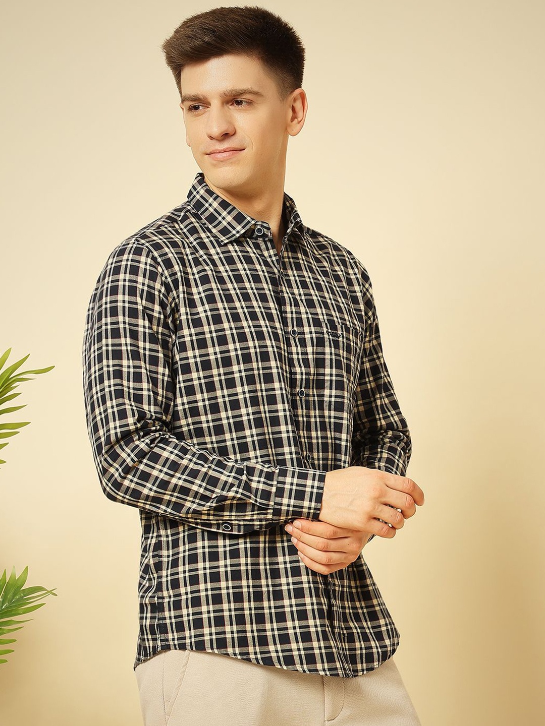 

ENSPYR Men Opaque Checked Casual Shirt, Navy blue