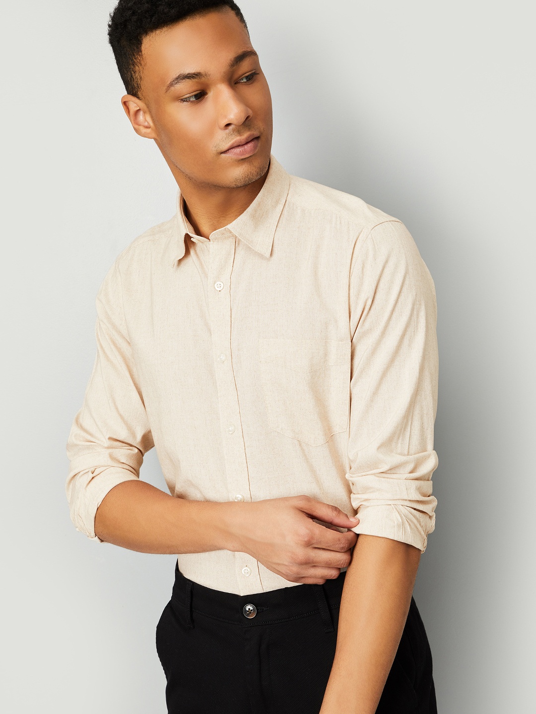

max Men Opaque Casual Shirt, Beige