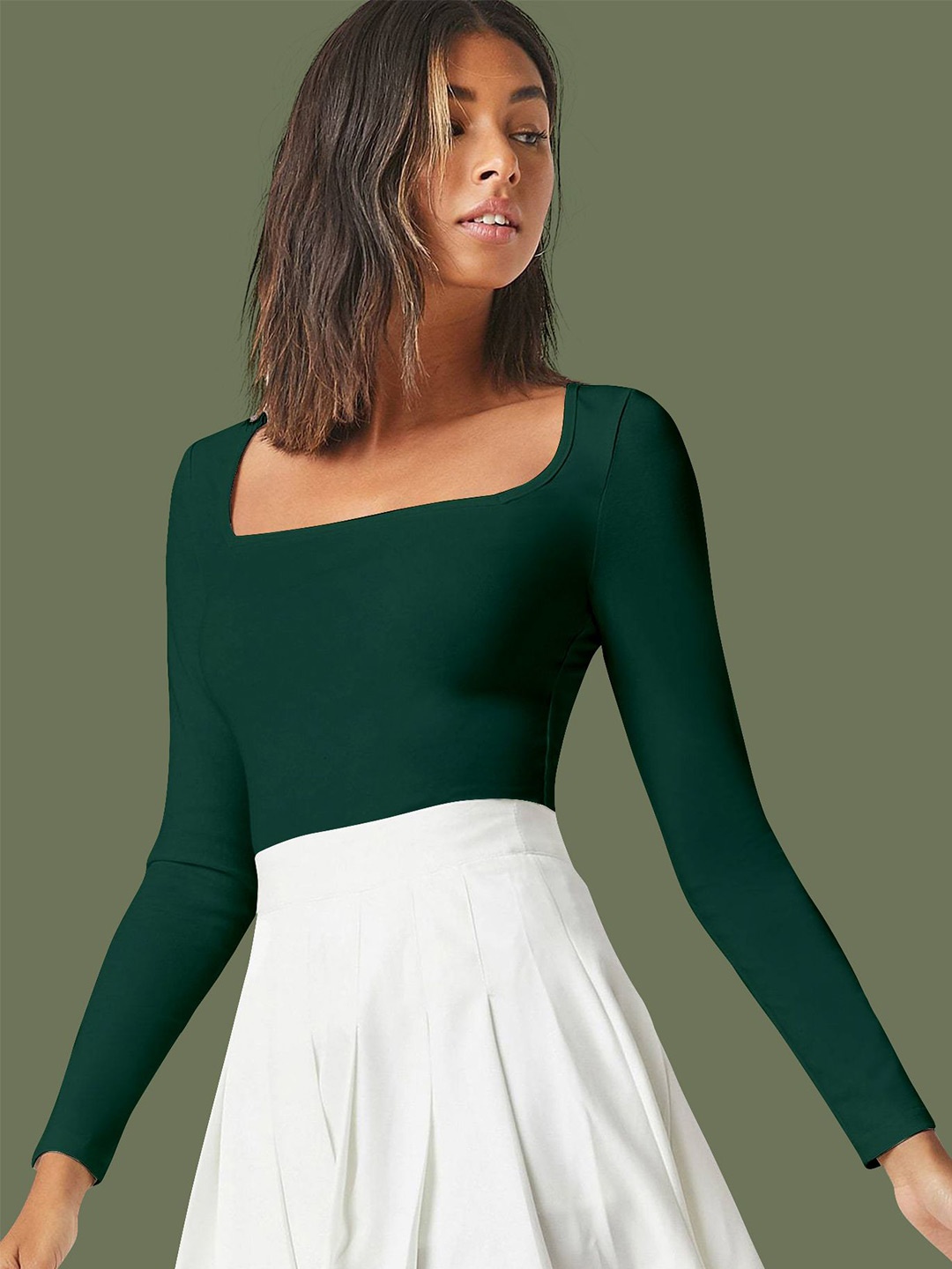 

Dream Beauty Fashion Women Square Neck Fitted Crop Top, Green