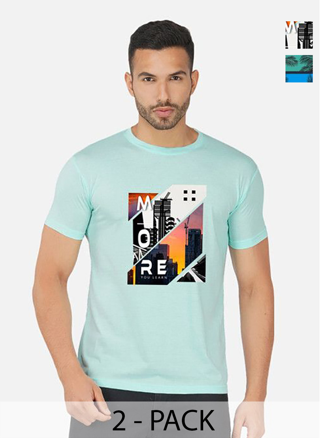 

GLOBAL NOMAD Men 2 Printed Bio Finish Applique T-shirt, Turquoise blue