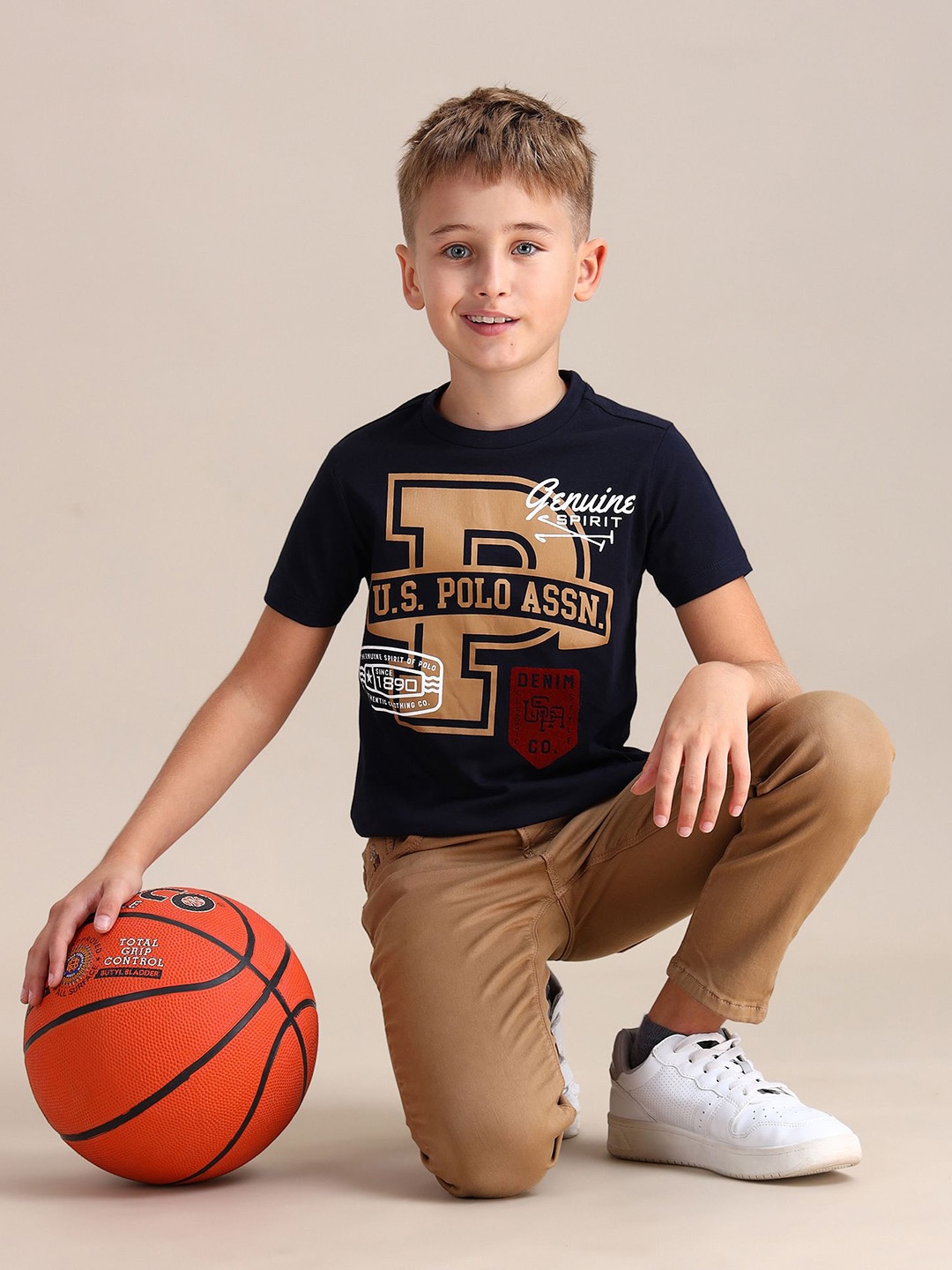 

U.S. Polo Assn. Kids Boys Brand Logo Printed Pure Cotton T-shirt, Navy blue
