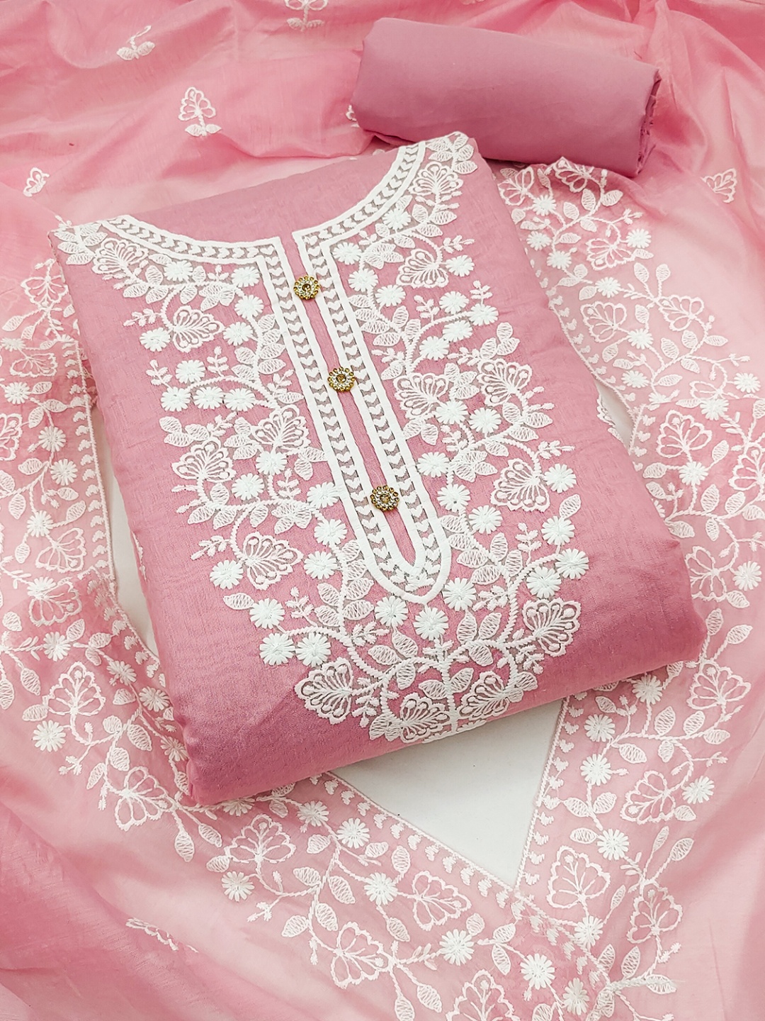 

Leeza Store Unstitched Dress Material, Pink