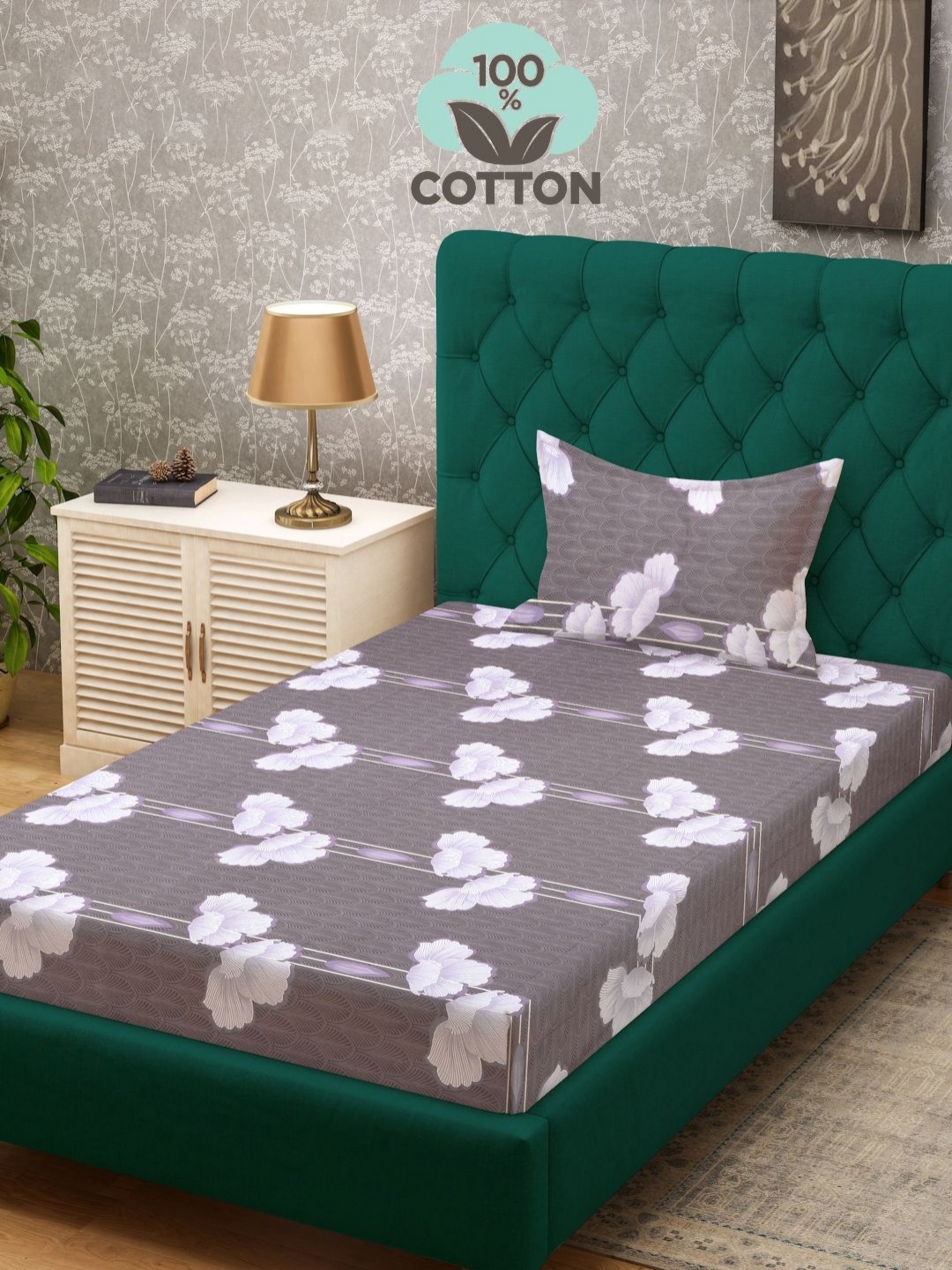 

Myntra Elegant Homes Brown & Pink Floral 400 TC Single Bedsheet with 1 Pillow Covers