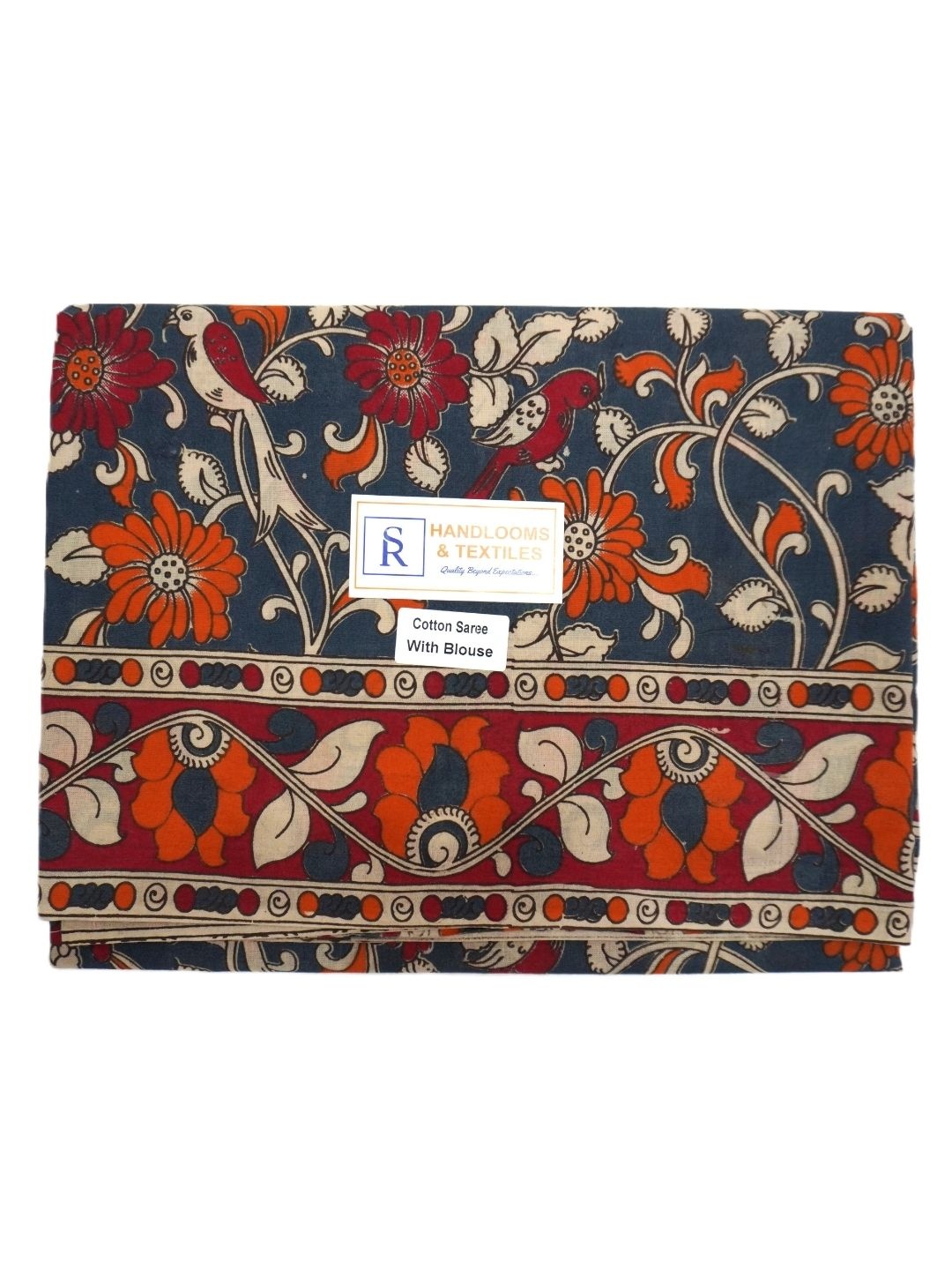 

SR HANDLOOMS AND TEXTILES Kalamkari Pure Cotton Saree, Blue