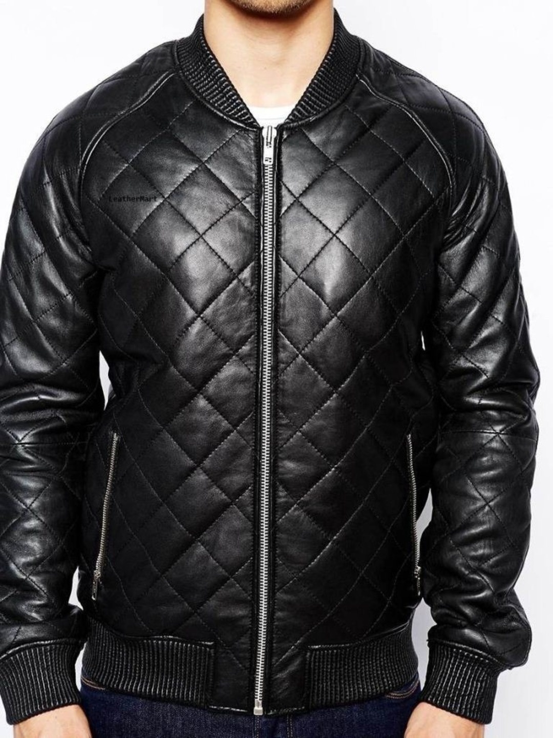 

NOORA Men Leather Bomber Jacket, Black