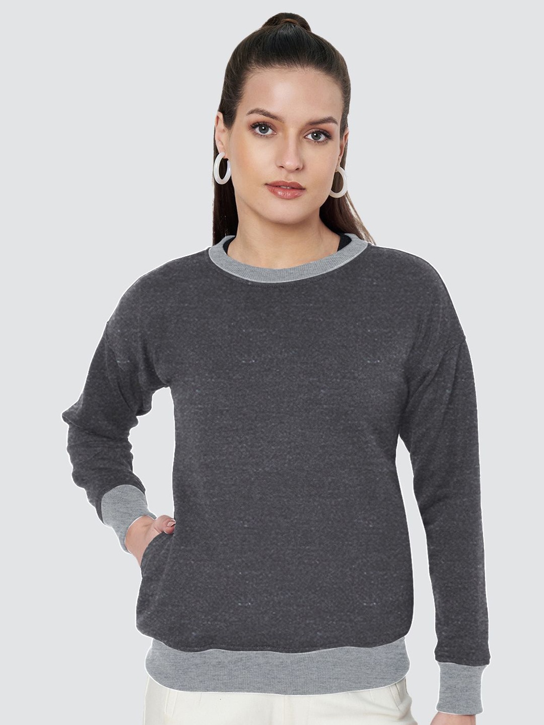 

BRINNS Women Colourblocked Sweatshirt, Charcoal