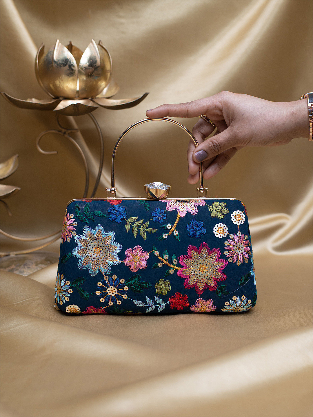 

ARTKLIM Embroidered Box Clutch, Blue