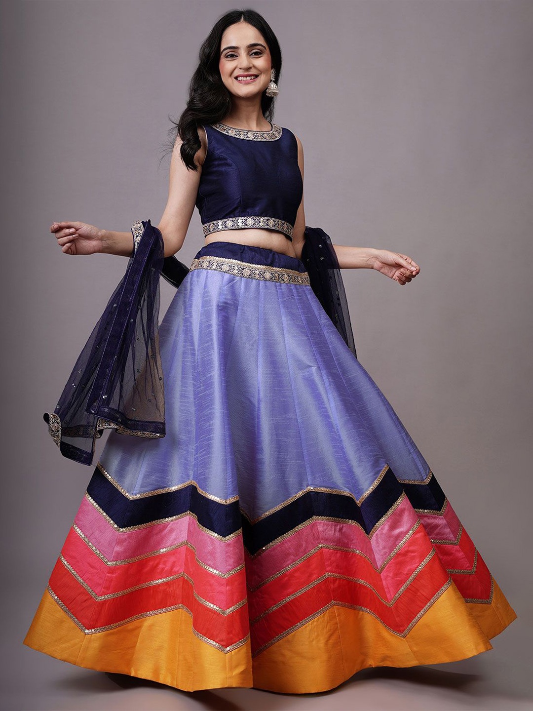 

Utsav Fashion Embroidered Sequinned Shibori Ready to Wear Lehenga & Choli With Dupatta, Purple