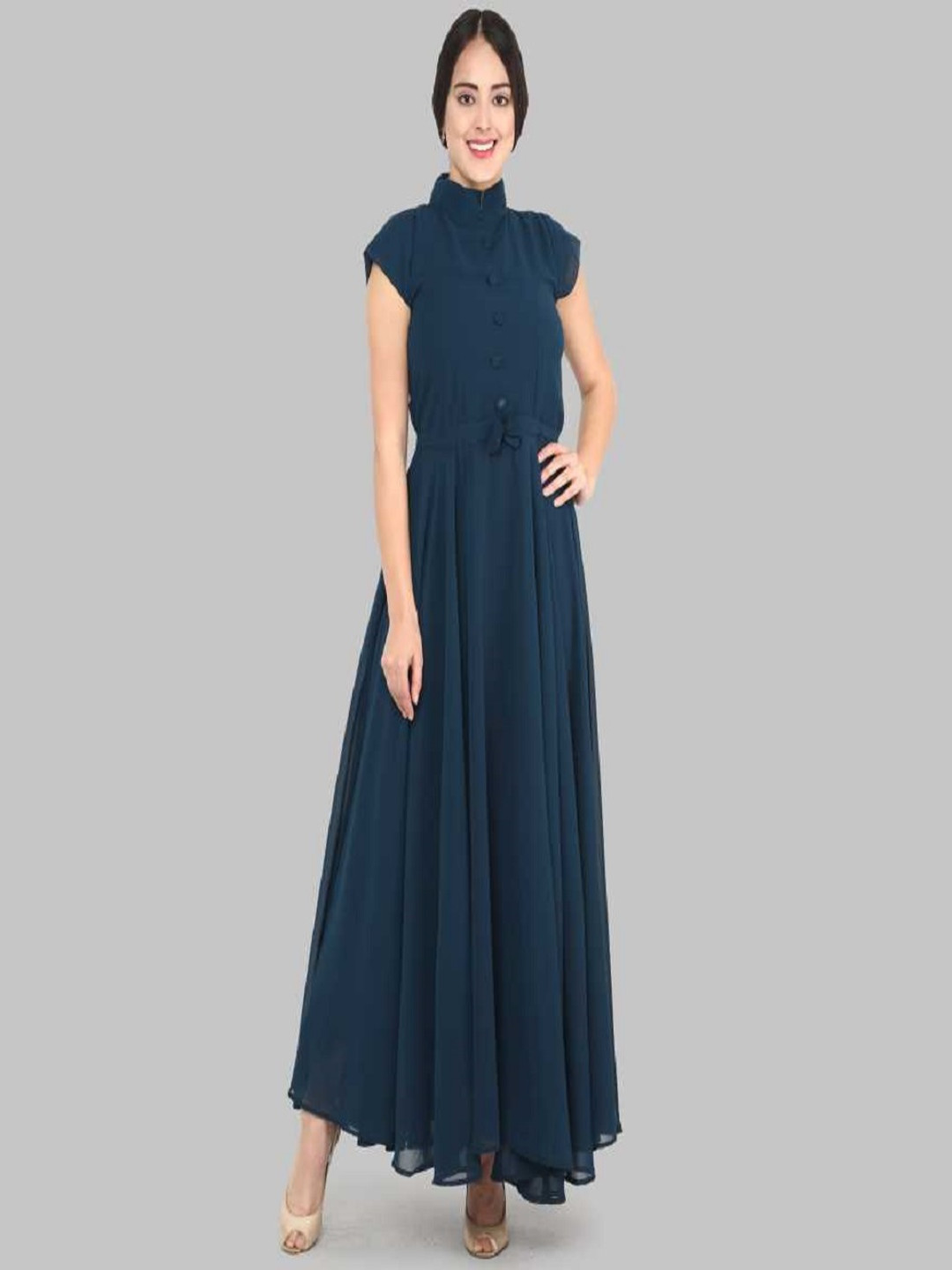 

Jash Creation Applique Georgette Fit & Flare Maxi Dress, Blue
