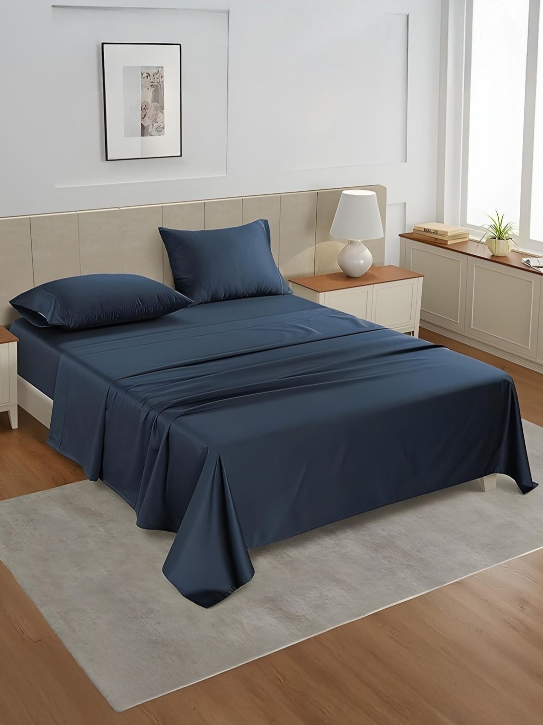 

LANE LINEN Navy Blue King Bedsheet with 2 Pillow Covers